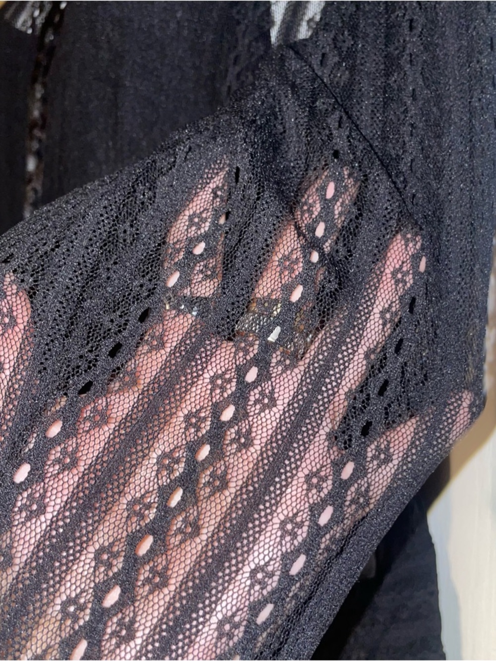 INC International Concepts Black Lace Long Sleeve Peplum Blouse - Picture 5 of 9